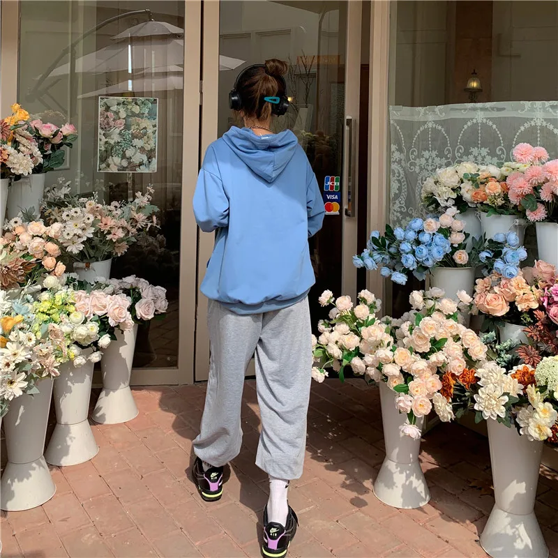 

XIBUSANA Cotton Hoodies for Women's 2020 Autumn New Casual Long Sleeve Solid Pullovers Loose Drawstring Korean Sweatshirts Lady