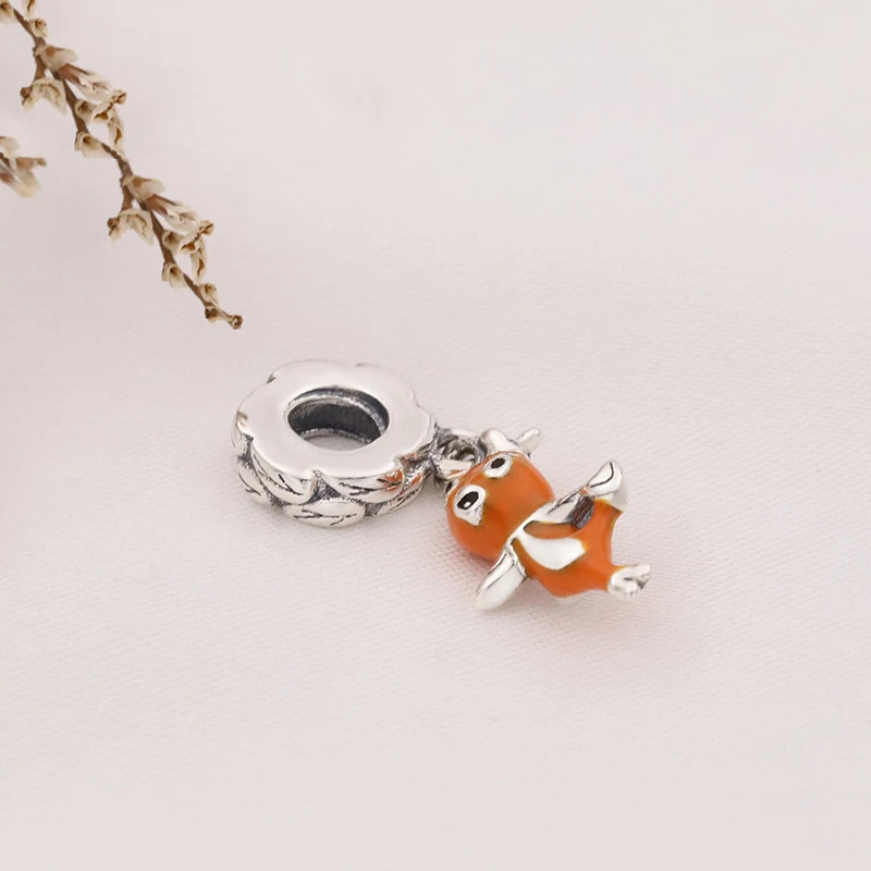 

Anomokay New Arrival Orange Lovely Animal Pendant Charm fit Bracelets & Bangles Real 925 Sterling Silver Pendant Bead Jewelry
