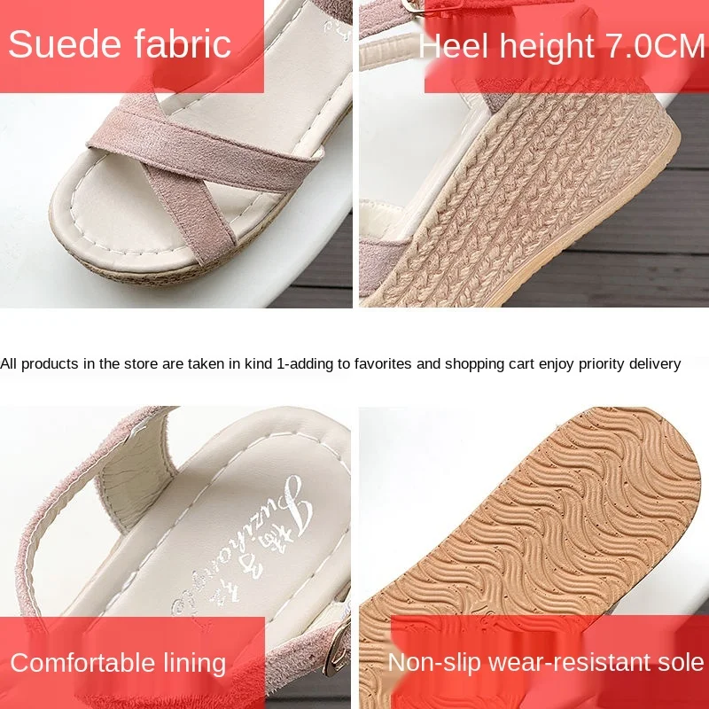 

Straw textured wedges sandals women's summer 2021 new Korean version of Joker Roman sponge cake waterproof platform high heels