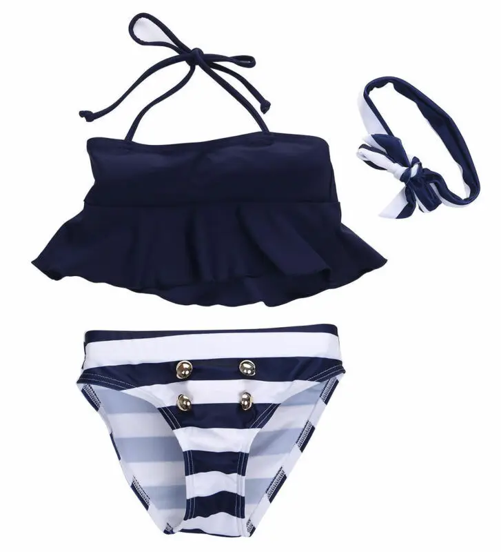 

2020 Kids Baby Girl Bikini Suit Navy 3pcs set Swimsuit Swimwear Bathing Swimming 2-7Y