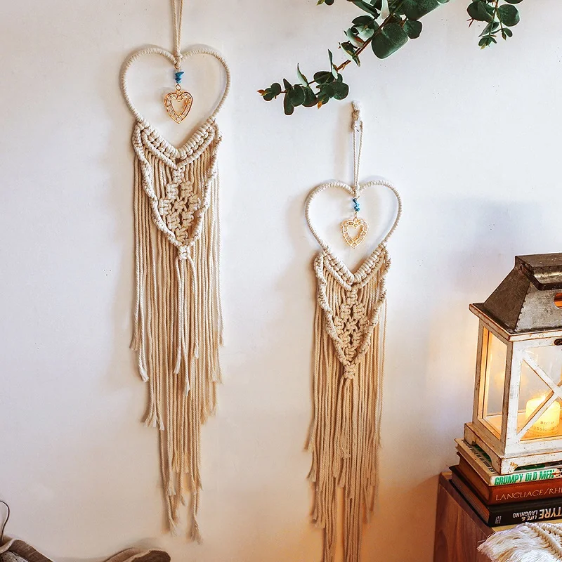 

New Heart Star Macrame Pendant Wall Hanging Tapestry Nordic Dream Catchers Wedding Room Backdrop Decoration Hand-wove Lover Gift