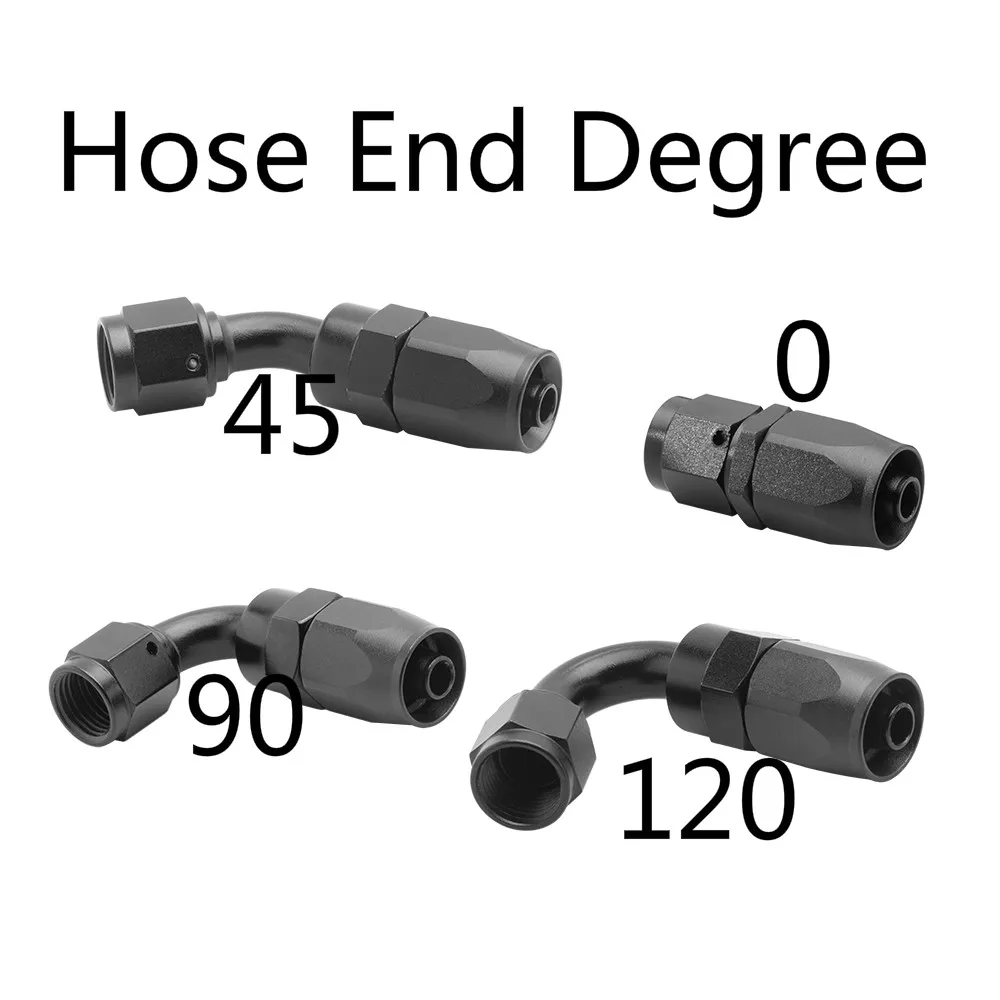 

Free Shipping Black Aluminum AN6 FKM Fuel Swivel Hose Anodized Straight Elbow 0 45 90 120 Degree Hose End Reusable Fitting