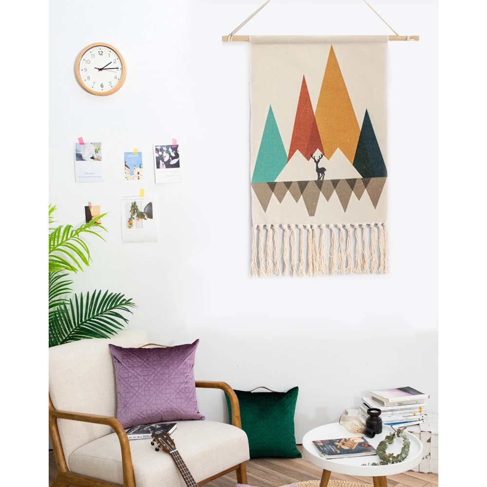 Скандинавский ручной тканевый гобелен с кисточками подвесная холщовая