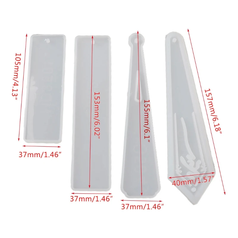 

4 Pcs DIY Bookmark Resin Mold Bookmark Token Silicone Molds Jewelry DIY Art Craft Transparent Mold