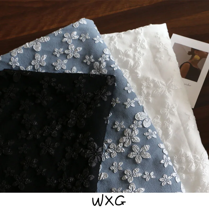 

Cute Three-Dimensional Flower Black White Solid Blue Jacquard Fashion Fabric DIY