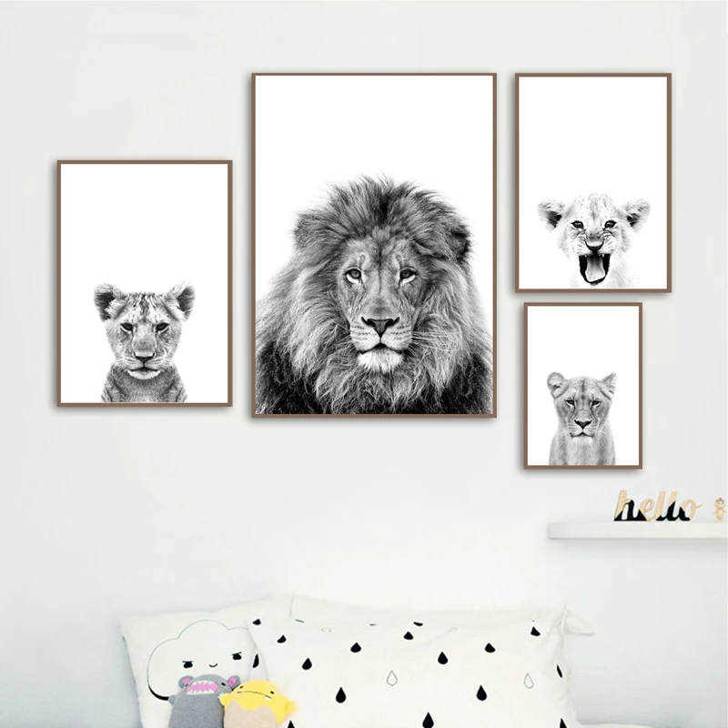 Плакаты с изображением Льва и Медвежонка настенное украшение в стиле сафари для