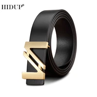 hidup top quality design cowhide belt double v letter slide buckle brass metal style belts men novelty styles 33mm width nwj1040