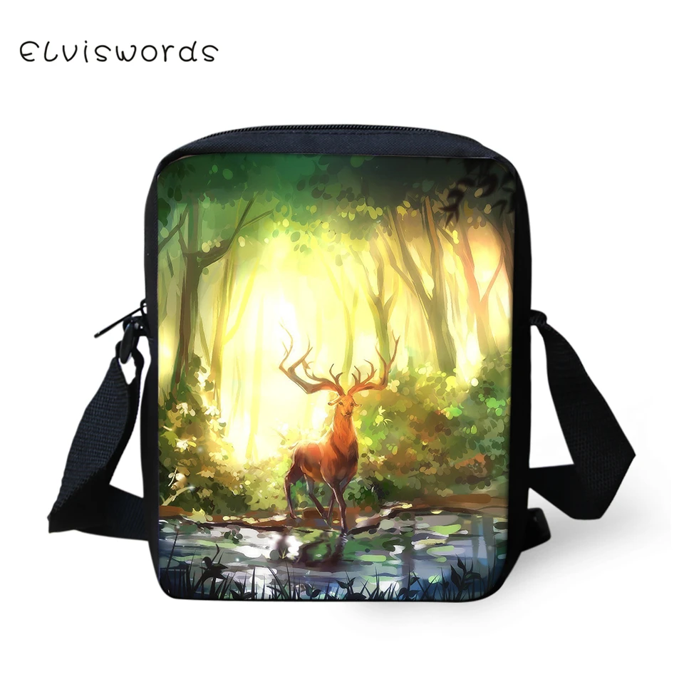 ELVISWORDS/модные женские сумки мессенджеры с рисунком оленя для девочек сумка через
