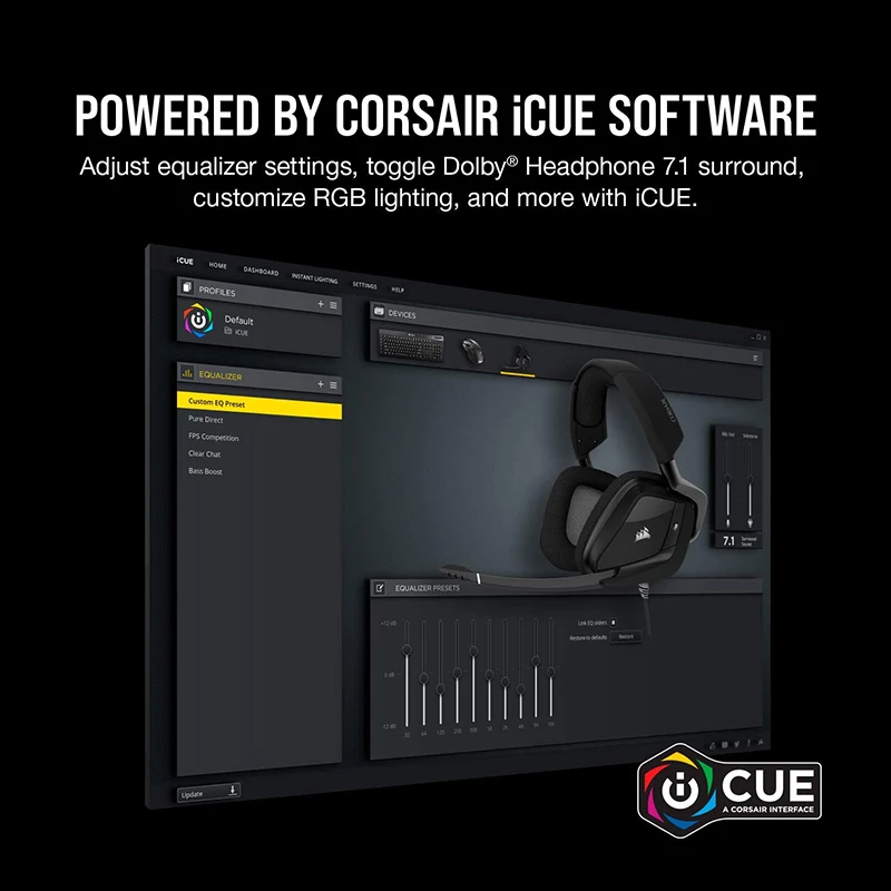 

CORSAIR Gaming Headset Void Pro RGB USB - Dolby 7.1 Surround Sound Headphones for PC - Discord Certified - 50mm Drivers - Black