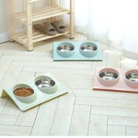 pet feeding station stainless steel double dog bowl puppy cats pet feeding food water bowls feeder for pets resistance to bite
