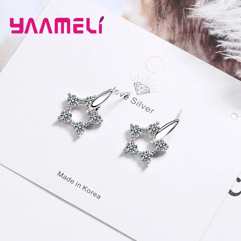 Серьги-гвоздики женские из серебра 925 пробы с пятью фианитами | Украшения и