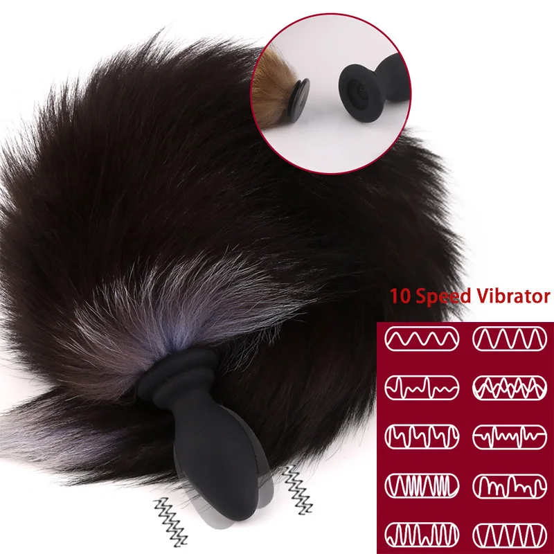 Вибратор 10 скоростной силиконовая Анальная пробка с лисьим хвостом интимные