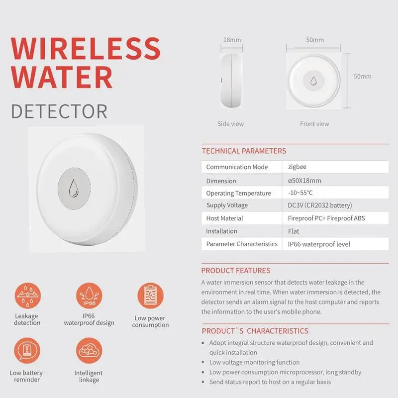 

Smart Home Water Leak Sensor Wireless Flooding Detector Water Level Alarm Water Alert Overflow Leakage Detection L4O0