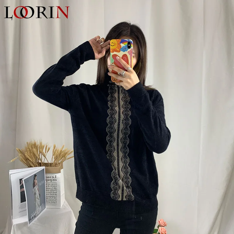 LORIN/Новинка Осенне-зимние Бархатные пуловеры с высоким воротником Свитера