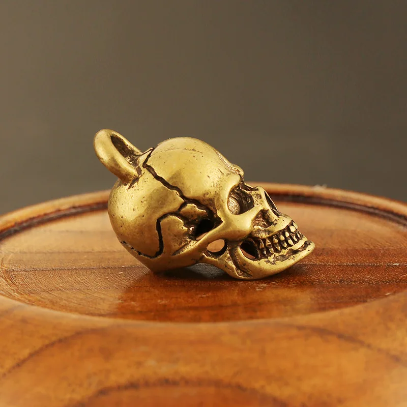 Мужской брелок с черепом из чистой меди винтажный латунный для ключей в стиле