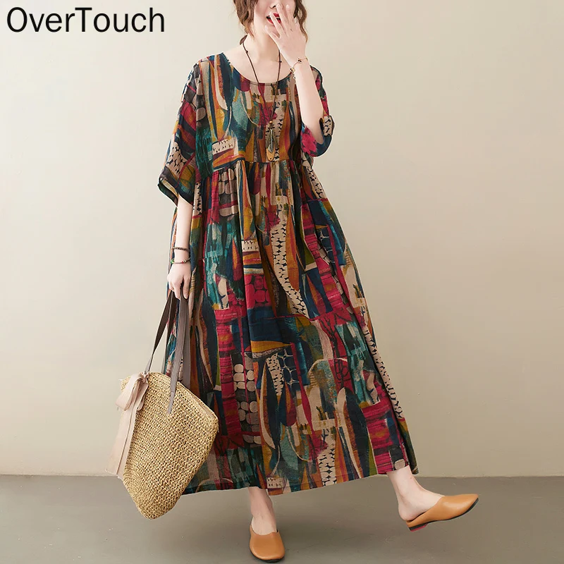 

2021 Plus Size Summer Dress Vintage Women Lady Vestidos Beach Sundress Long Dress Print Oversize Cotton Loose 5XL 6XL
