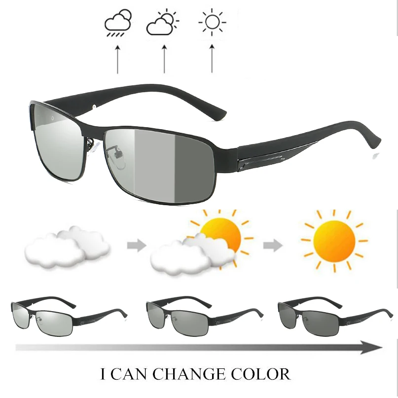 

Солнцезащитные очки Мужские, квадратные, металлические, поляризационные, фотохромные, меняющие цвет, UV400, с аксессуарами, S485