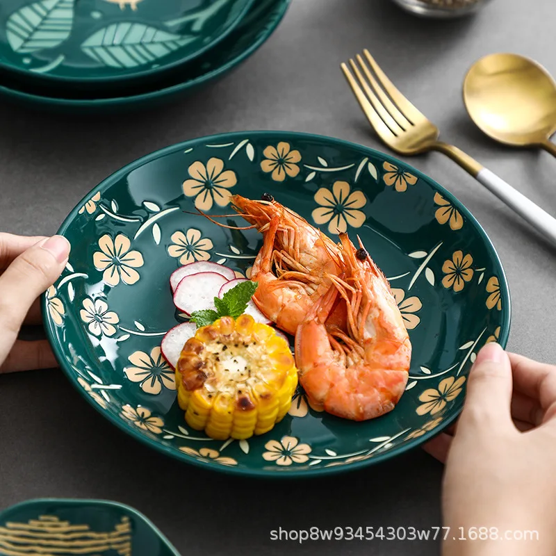 Nordic 8 inch commercial household glaze color ceramic microwave oven dish steak deep tableware wholesale | Дом и сад