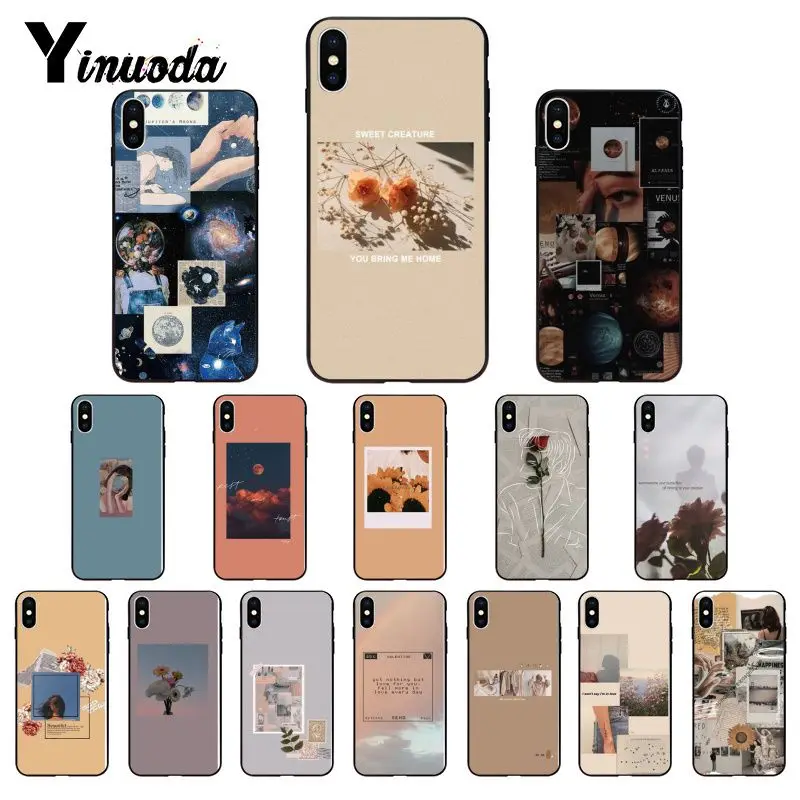 Yinuoda ins обои ТПУ черный чехол для телефона оболочка iPhone 5 5Sx 6 7 7plus 8 8Plus X XS MAX XR 10 11 Pro Max