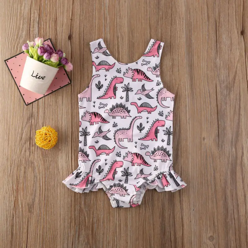2020 summer Swimming suit Toddler Baby Kids Girls Swimsuit Beach Swimwear Bikini Set Dinosaur Bathing Suit | Мать и ребенок