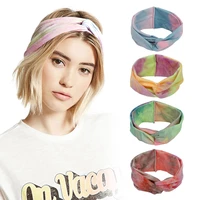bohe new elastic sports hair band for women ladies tie dyed cross hair bandage headband knot wide colorful headwrap yoga turban
