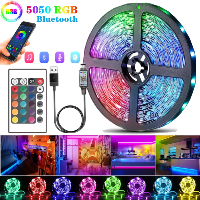 

Светодиодная ленсветильник RGB 5050, 5 В, USB, с Bluetooth-управлением