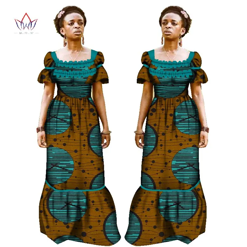 Платья для женщин 2020 Элегантный квадратный вырез в африканском стиле длинные