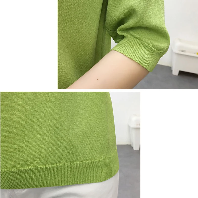 Женский тонкий трикотажный пуловер с коротким рукавом сеткой в стиле пэчворк