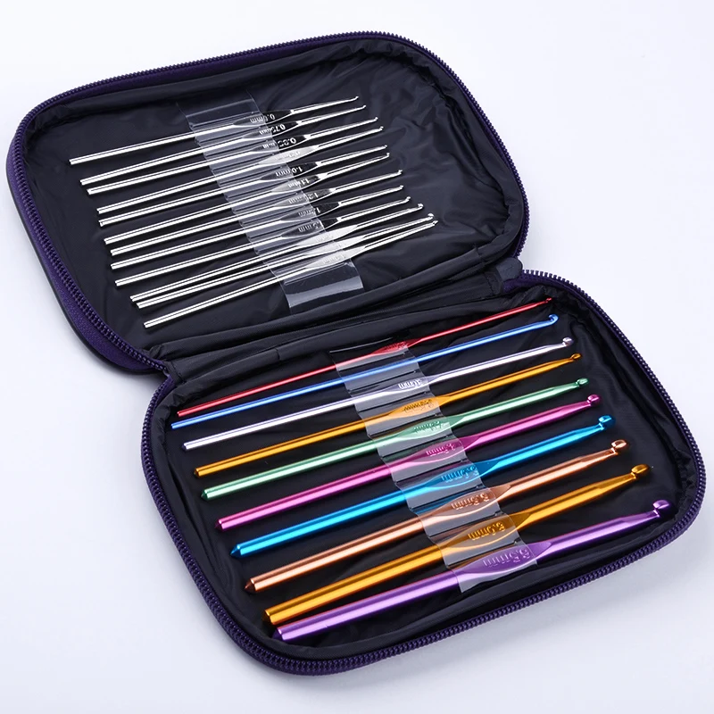 

22 Pcs/Set Multicolour Aluminum Crochet Hooks Needle Set (With case) Knitting Kit Needles Set Weave Craft Yarn Stitches