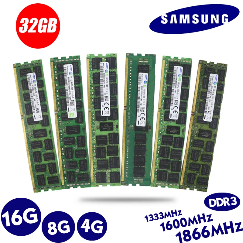 Samsung DDR3 4 ГБ 8 ГБ 16 ГБ 32 ГБ ECC Серверная память 1333 1600 1866 МГц dimm REG ram поддерживает материнскую плату X58 X79