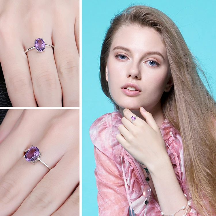 Jewelrypalace Овальный 1.1ct Природные Фиолетовый аметист камень пасьянс кольцо твердых стерлингового серебра 925 Красивые ювелирные изделия для Для женщин