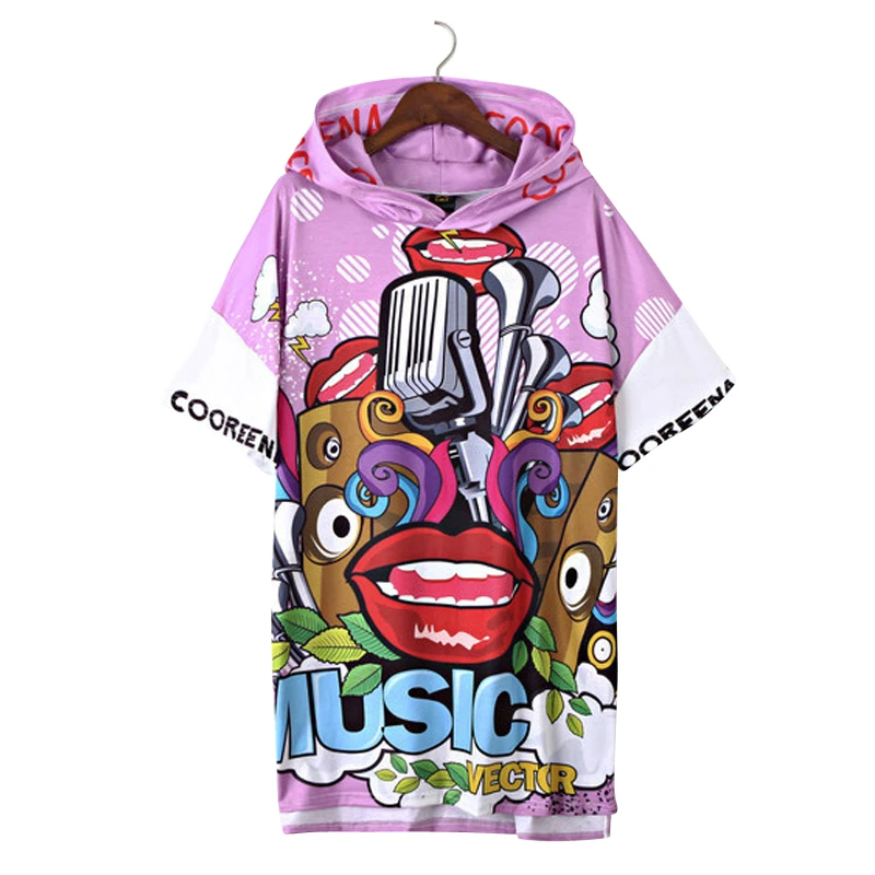 

2021 Summer Women Long Large Size Cartoon Print Hooded T-Shirt