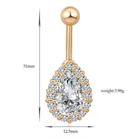 aaa zircon 14g 316l stainless steel water drop navel ring belly ring body piercing jewelry