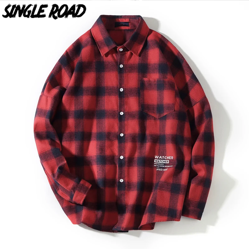 Мужская рубашка в клетку SingleRoad Корейская уличная с длинным рукавом японском