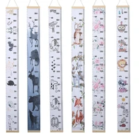 kids growth chart recorder wall decor cartoon animal print hanging removable height measurement ruler with wood frame