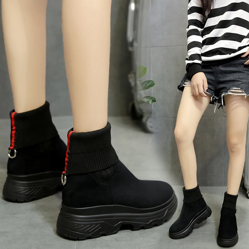 Женские ботинки на плоской платформе с круглым носком сезон осень-зима 2019 года