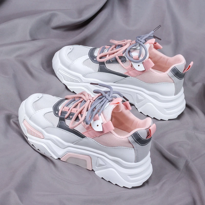 

Women's Chunky Sneakers 2021 Fashion Women Platform Shoes Lace Up Breathable Air Vulcanize Shoes Women Female Trainers Dad Shoes