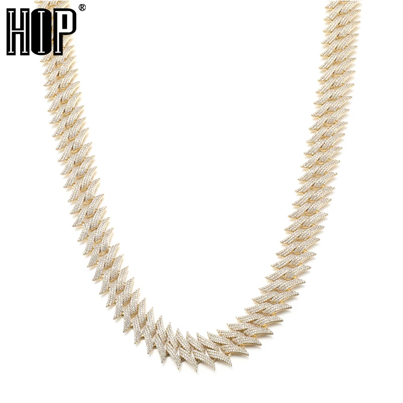 

Hip Hop 20MM 3Row Heavy Thorn Prong Cuban Chain Iced Out AAA+ Zircon White Gold Color Bling Necklace For Men Women Jewelry