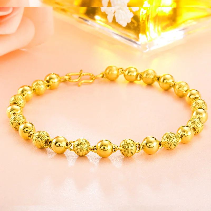 

Gold Color Solid beads Bracelet for Women Trendy Statement Big Round Beaded Handmade Link Chain Bracelets Fashion Jewelry