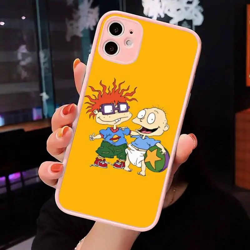 

Cute Anime Rugrat Phone Cases Matte transparent For Pink iPhone 12 Mini 11 Pro XR XS Max 7 8 Plus X Back Cover