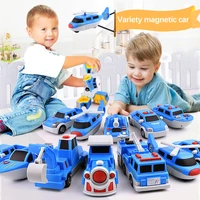 26pcs toys city police construction vehicles truck boat car magnetic building blocks kits educational toys for children games