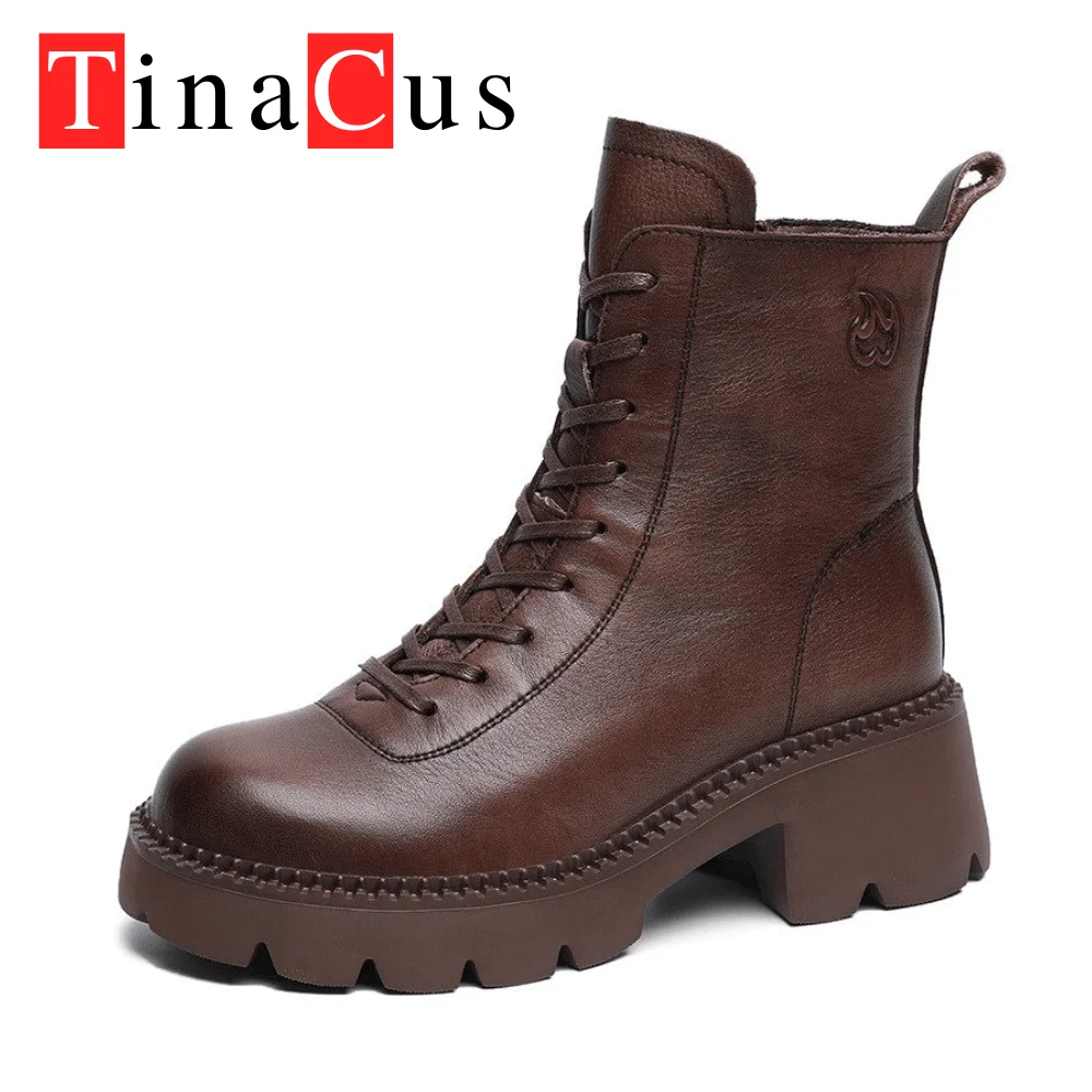 

TinaCus Women's Martin Boots 2021 Autumn and Winter Brand New Thick Soled Single Shoes Height Increasing Genuine Leather Booties