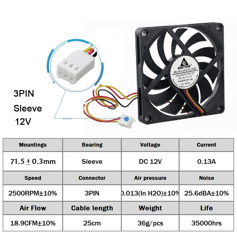 2 шт. кулер для ПК Gdstime 12 В 80x80x10 мм 8 см 3 14 дюйма контакта FG|fan 80mm|dc fancooling fan |
