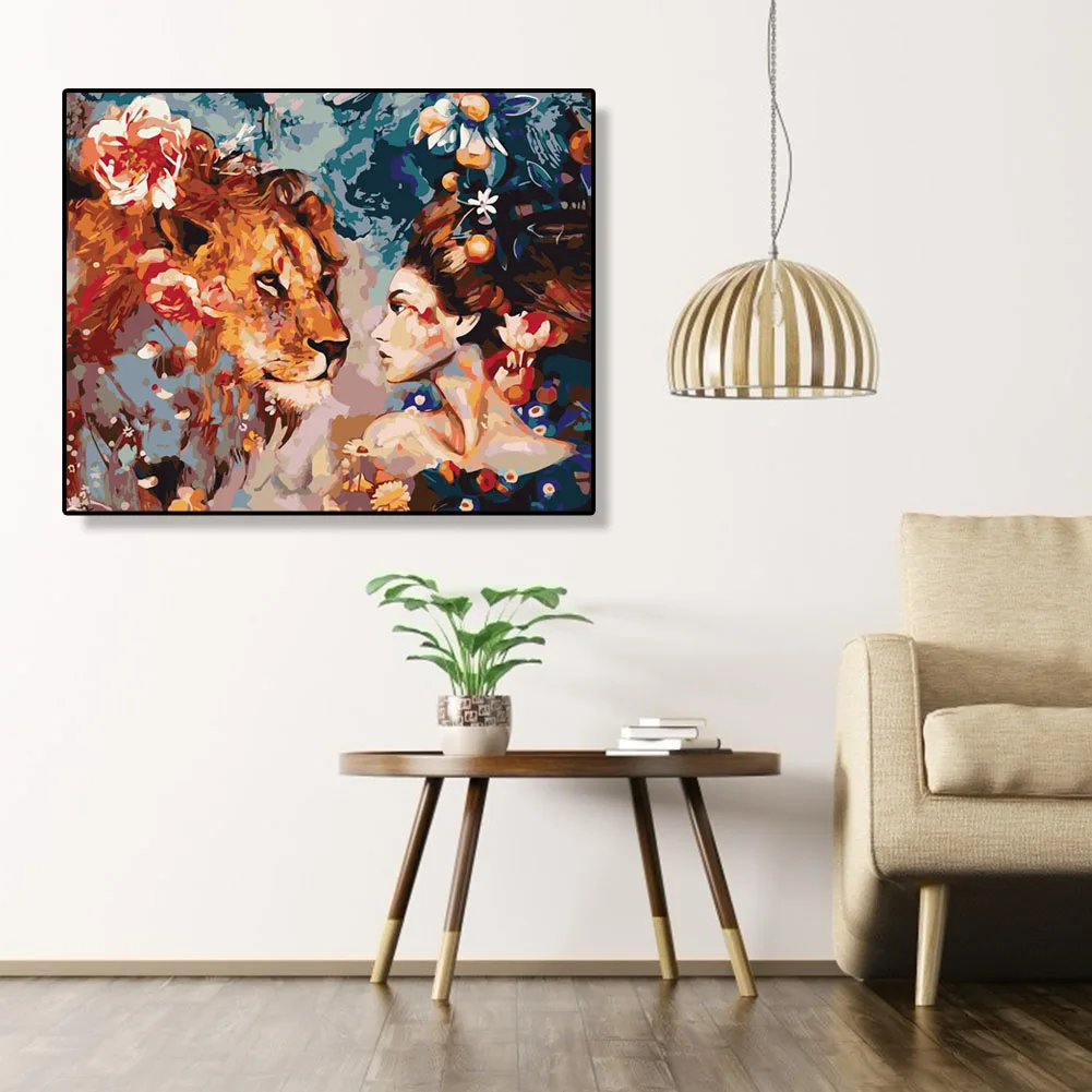 Масляная краска для девочек Лев в рамке сделай сам по номерам красочная взрослых