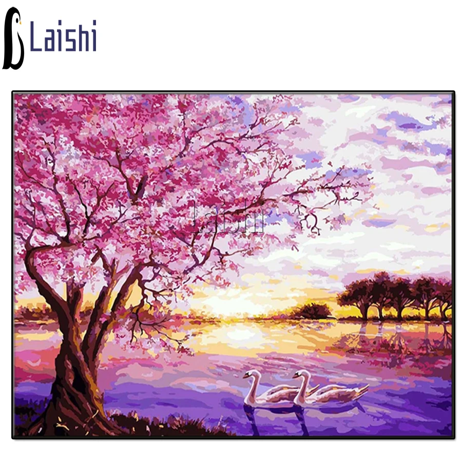 

Полный дрель алмазов картина пейзаж вишня в цвету Лебедь квадратные Стразы мозаика, алмазная вышивка крестиком Наборы Декор