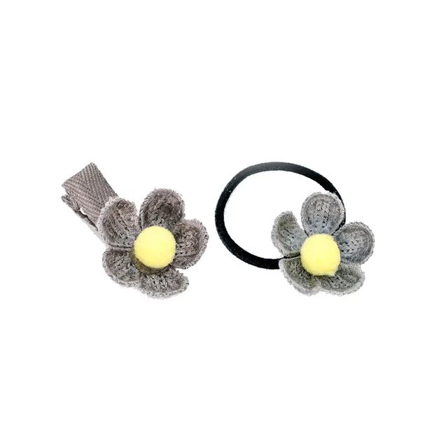 Gray Set 1 шт., шерсть, вязанные веревки для волос с цветами, эластичные резинки, милые заколки для волос для маленьких девочек, детские заколки для волос, Детские аксессуары для волос, головные уборы - Цвет: Gray Set