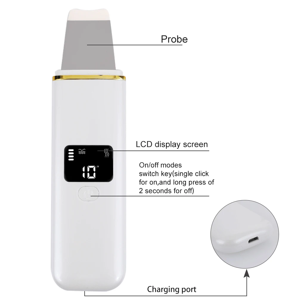 Ультразвуковой светодиодный скруббер для кожи Электрический пилинг Лопата