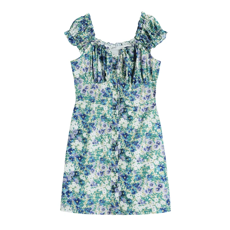 

FINEWORDS Slash Neck Party Summer Floral Dress Korean Elegant Sexy Mini Beach Dress Boho Off Shoulder Printed Yellow Sundress