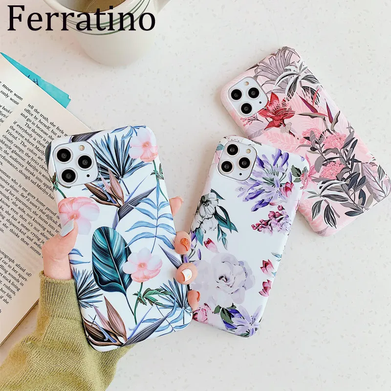 Watercolor Floral Leaf Case For iPhone 11 Pro Max XR X XS 7 8 Plus 6S Matte Soft Silicone Full Body Phone Cover Coque | Мобильные