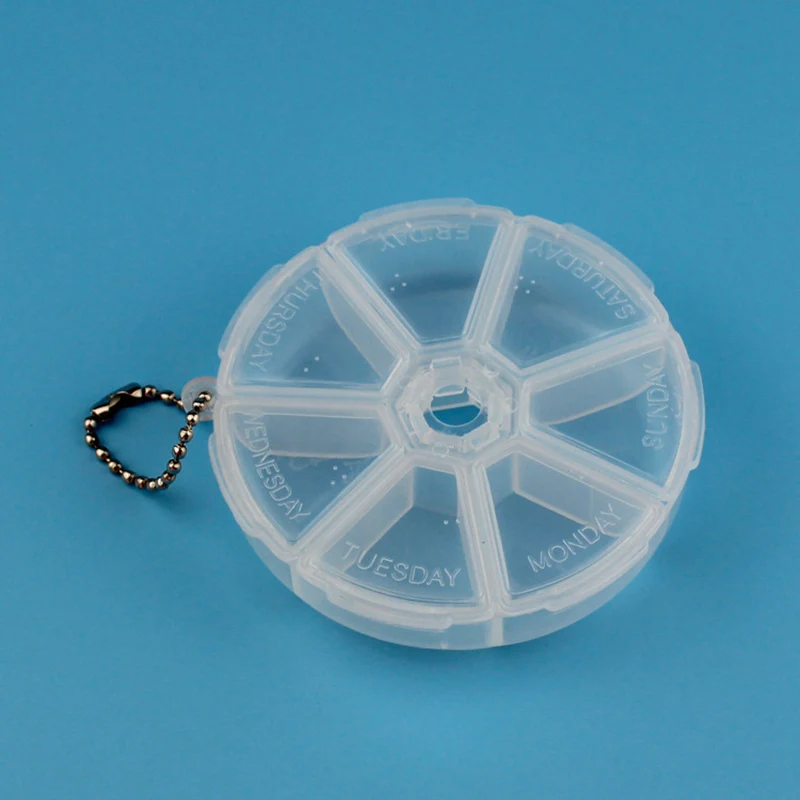 

Mini Storage Boxes 7 Grids Round Pill Box for Weekly Medicine Portable Storage Boxes for Snacks Pill Splitter Container